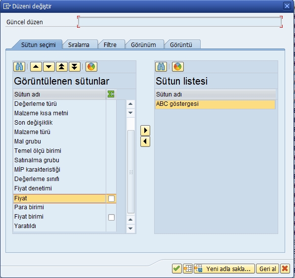 MM60 Düzeni değiştir